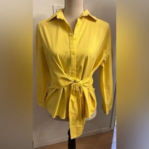 Max+7 Linen Yellow Button Down Wrap Shirt Long Sleeve Medium